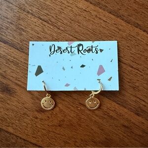 Gold Smiley Face Huggie Earrings